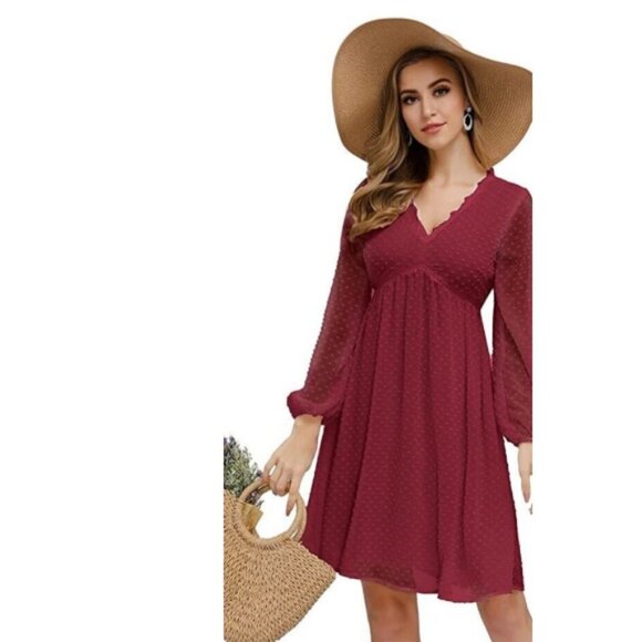 JASAMBAC Women's LS Swiss Dot Dark Red Dress Small NWOT - Picture 2 of 5